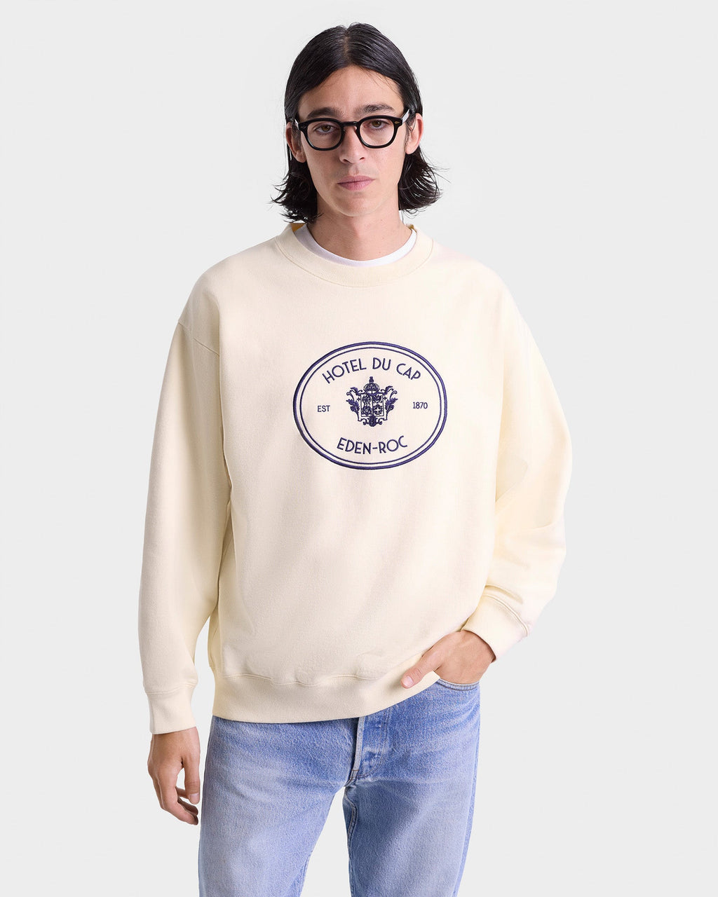 Eden Crest Crewneck - Cream/Navy
