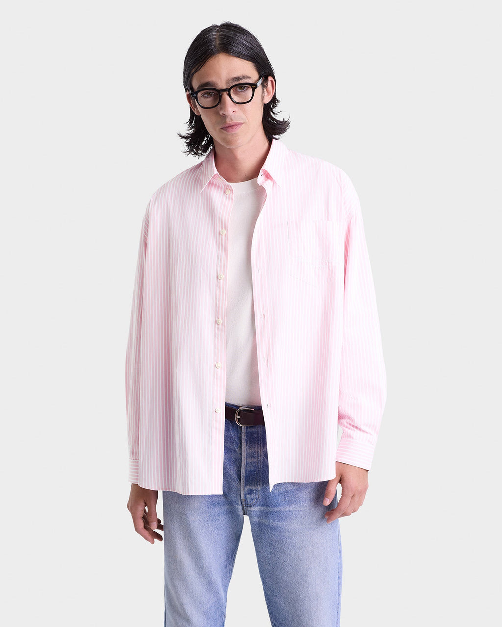 Eden Script Oversized Shirt - Pink/White Thin Stripe
