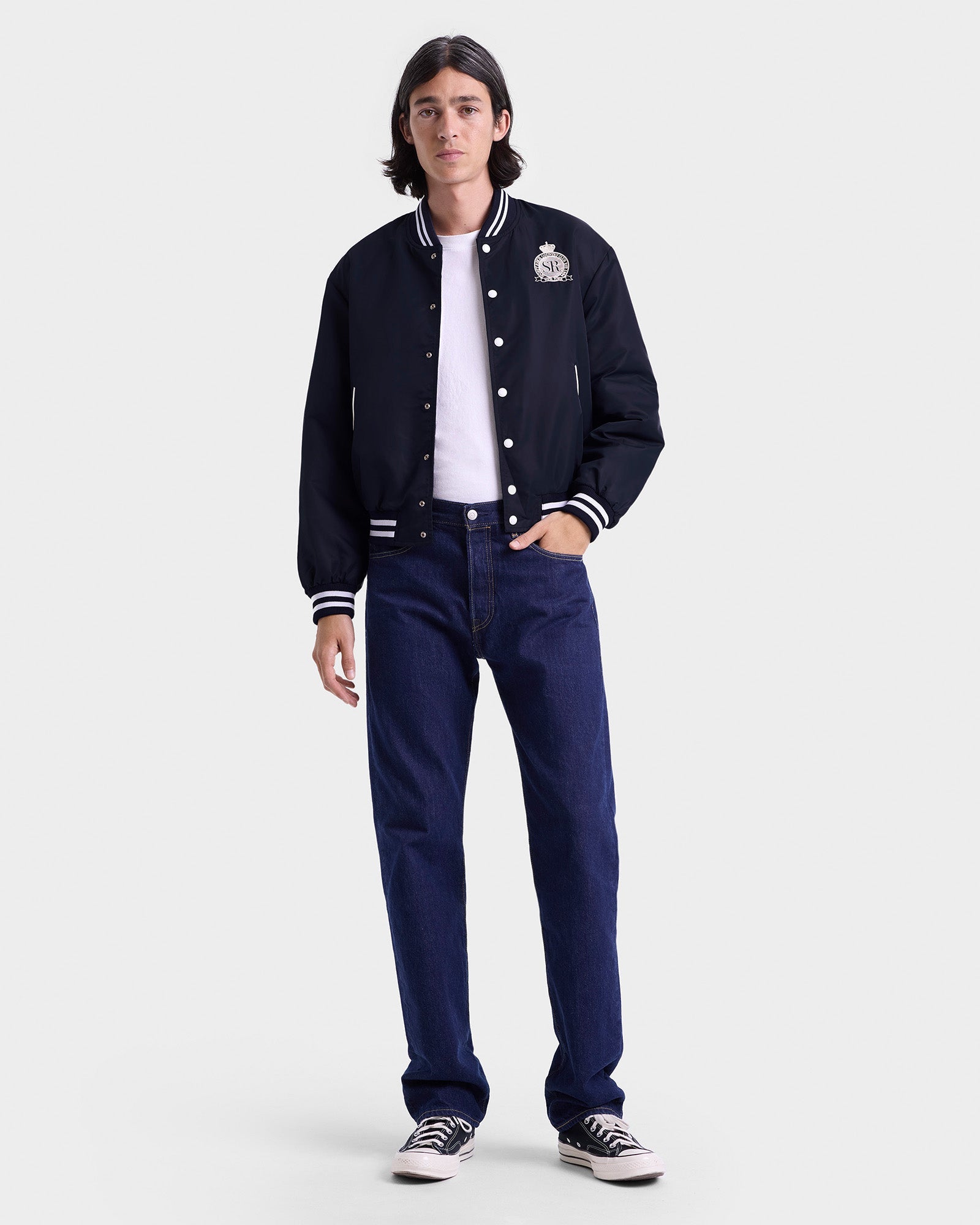 Royal Club Nylon Varsity Jacket - Navy/White