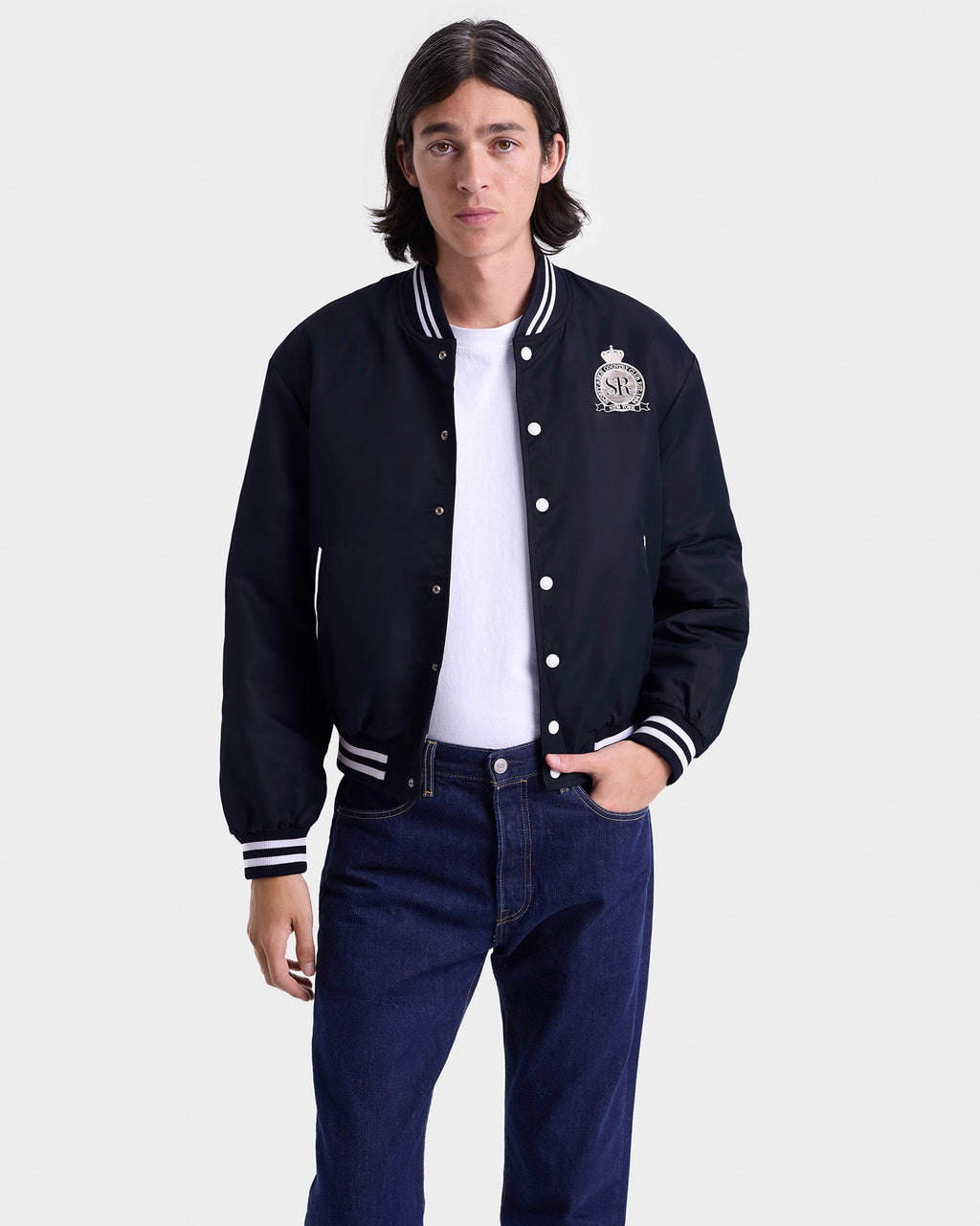 Royal Club Nylon Varsity Jacket - Navy/White