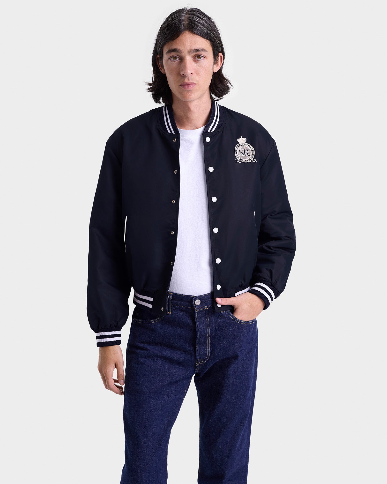Royal Club Nylon Varsity Jacket - Navy/White