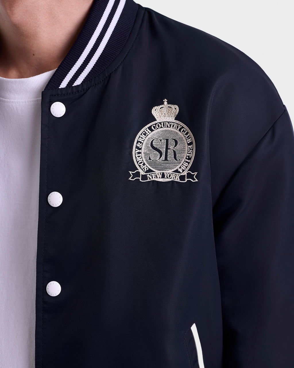 Royal Club Nylon Varsity Jacket - Navy/White