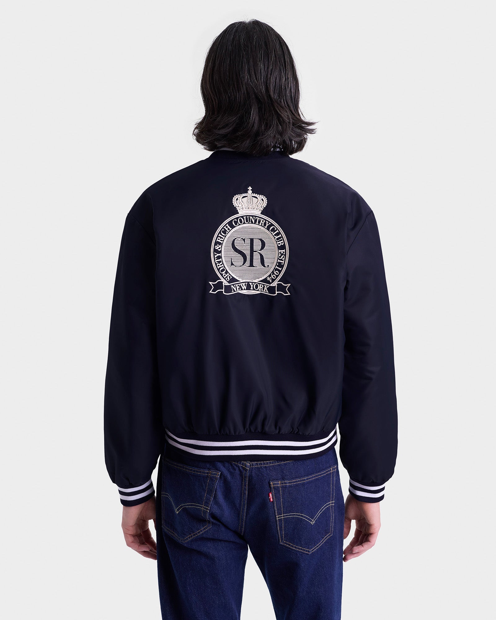 Royal Club Nylon Varsity Jacket - Navy/White