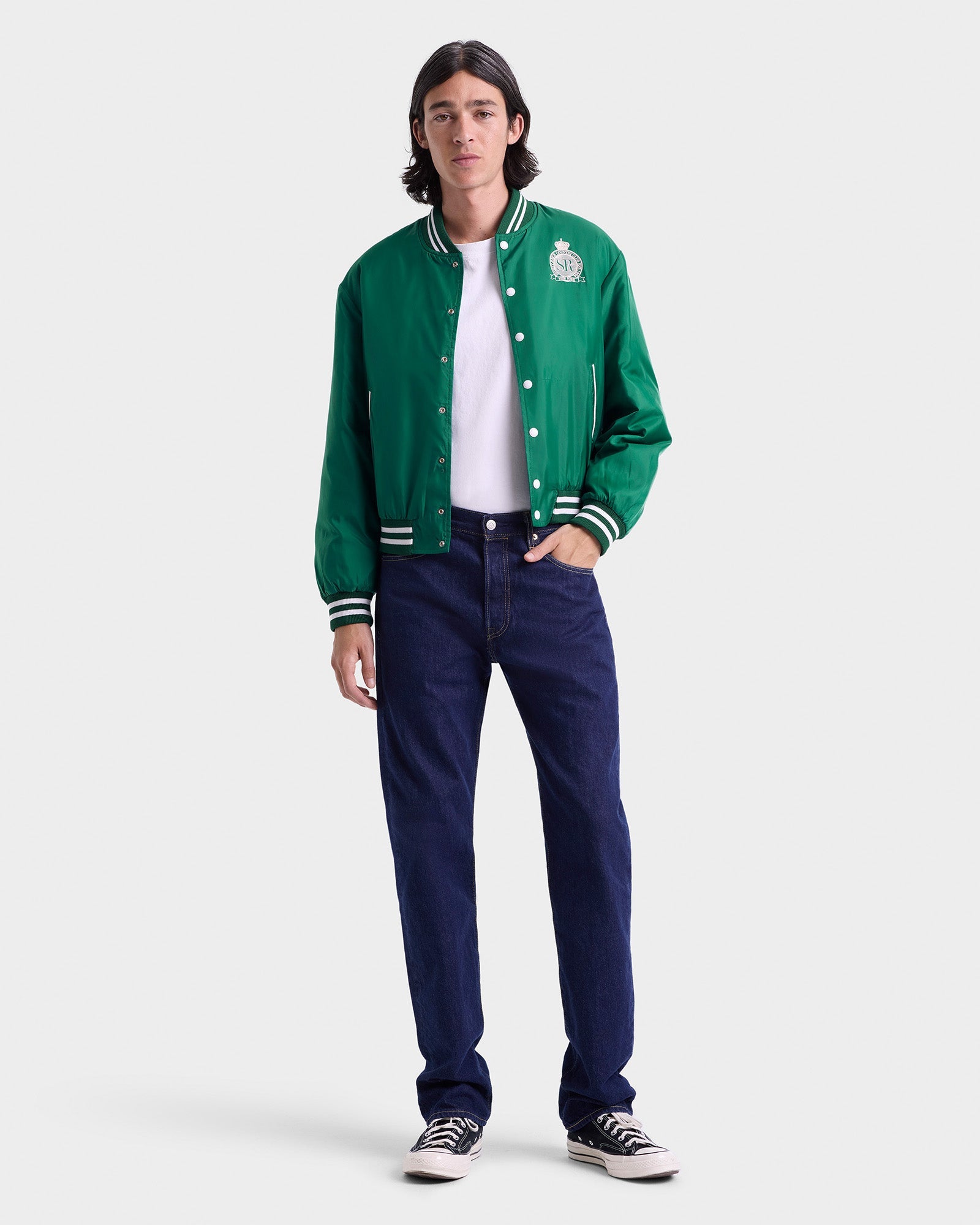 Royal Club Nylon Varsity Jacket - Spring Green/White