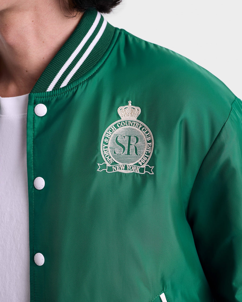 Royal Club Nylon Varsity Jacket - Spring Green/White