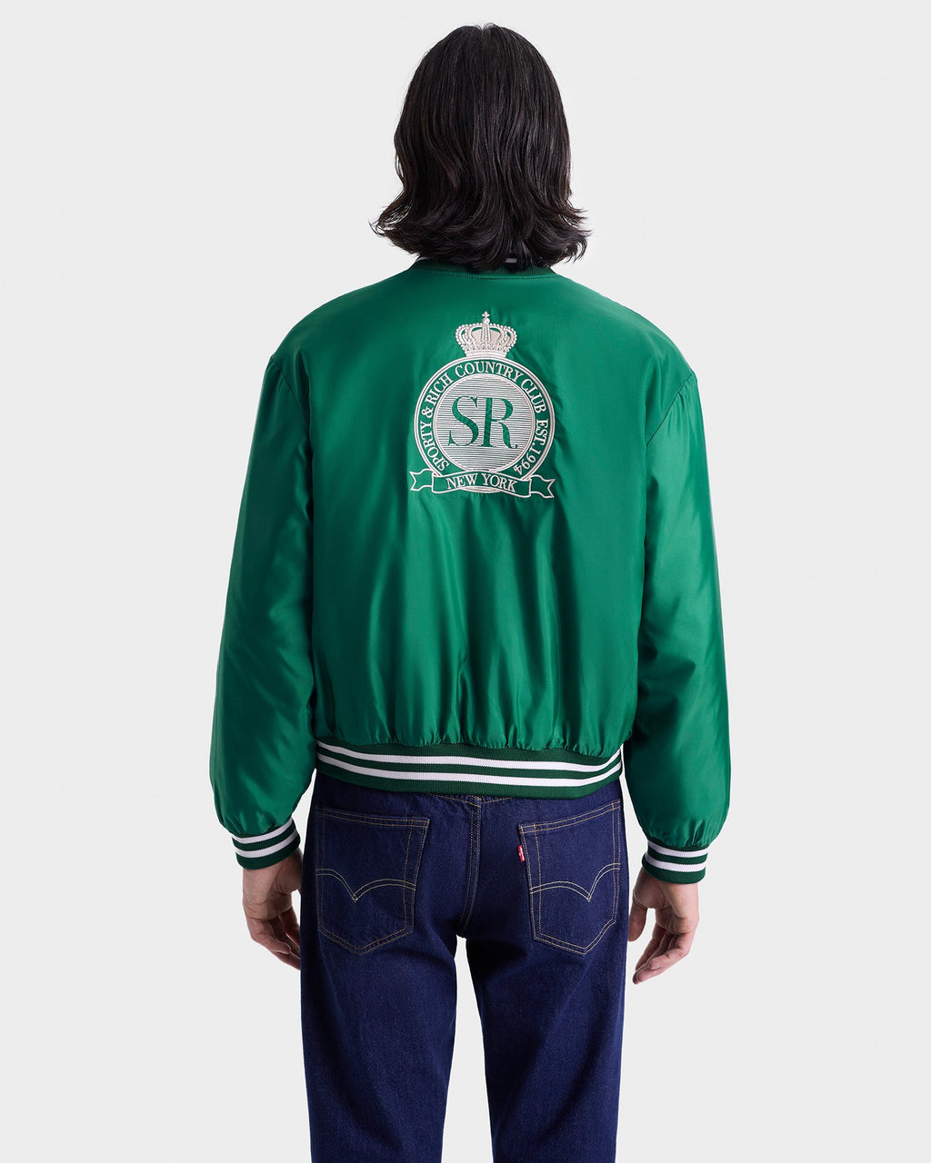Royal Club Nylon Varsity Jacket - Spring Green/White