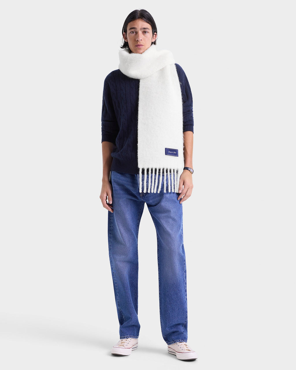 Signature Logo Fuzzy Scarf - Ecru