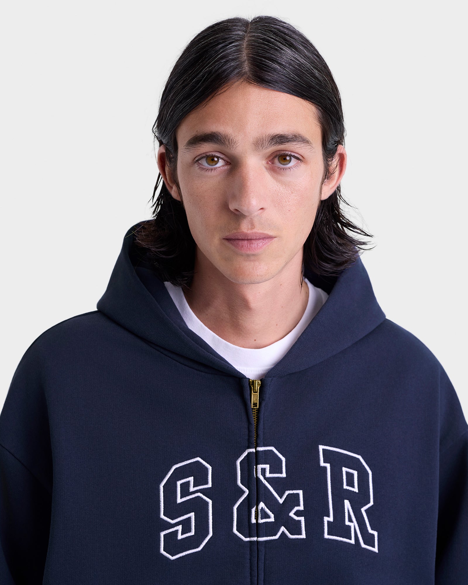 S&R Ivy Zip Hoodie - Navy/White