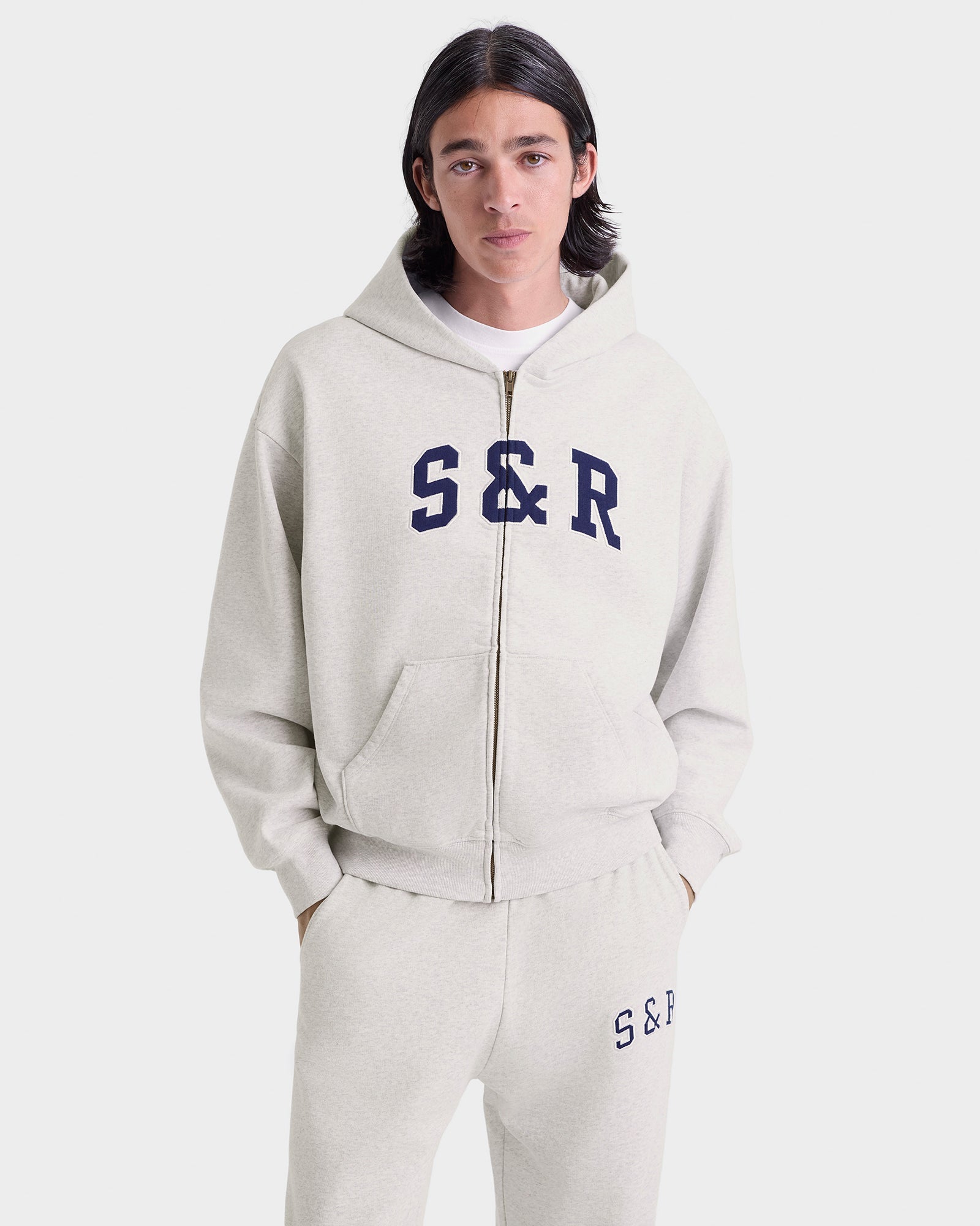 S&R Ivy Zip Hoodie - Heather Gray/Navy