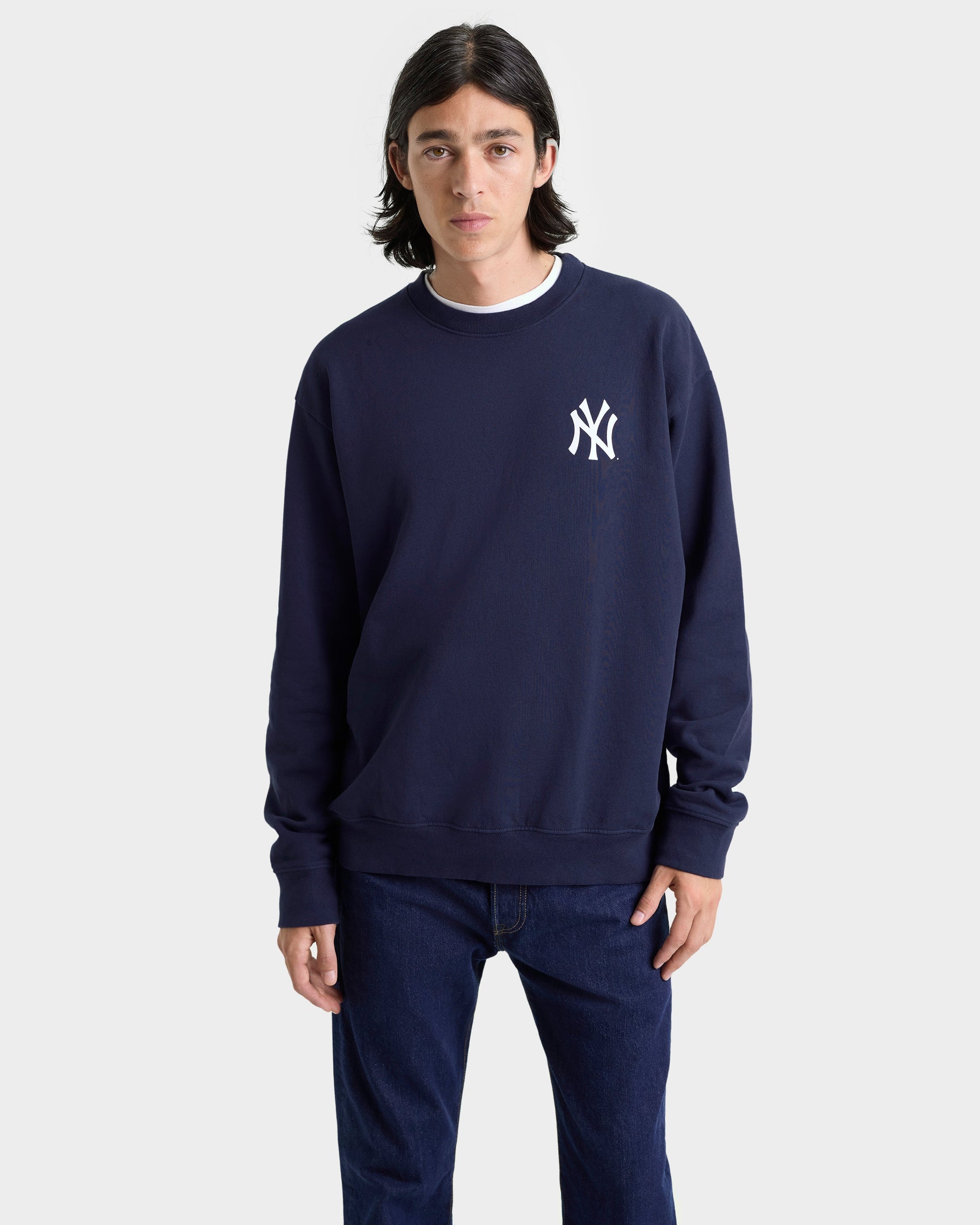 Yankees Serif Crewneck - Navy/White