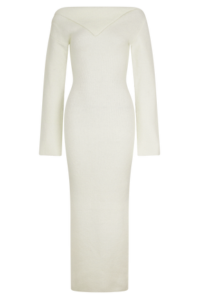 Magenta One Shoulder Fluffy Knit Midi Dress - Ivory