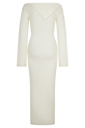 Magenta One Shoulder Fluffy Knit Midi Dress - Ivory