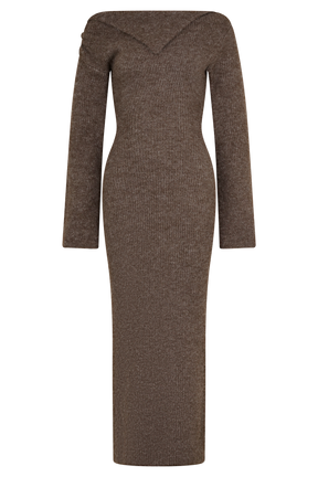 Magenta One Shoulder Fluffy Knit Midi Dress - Pecan