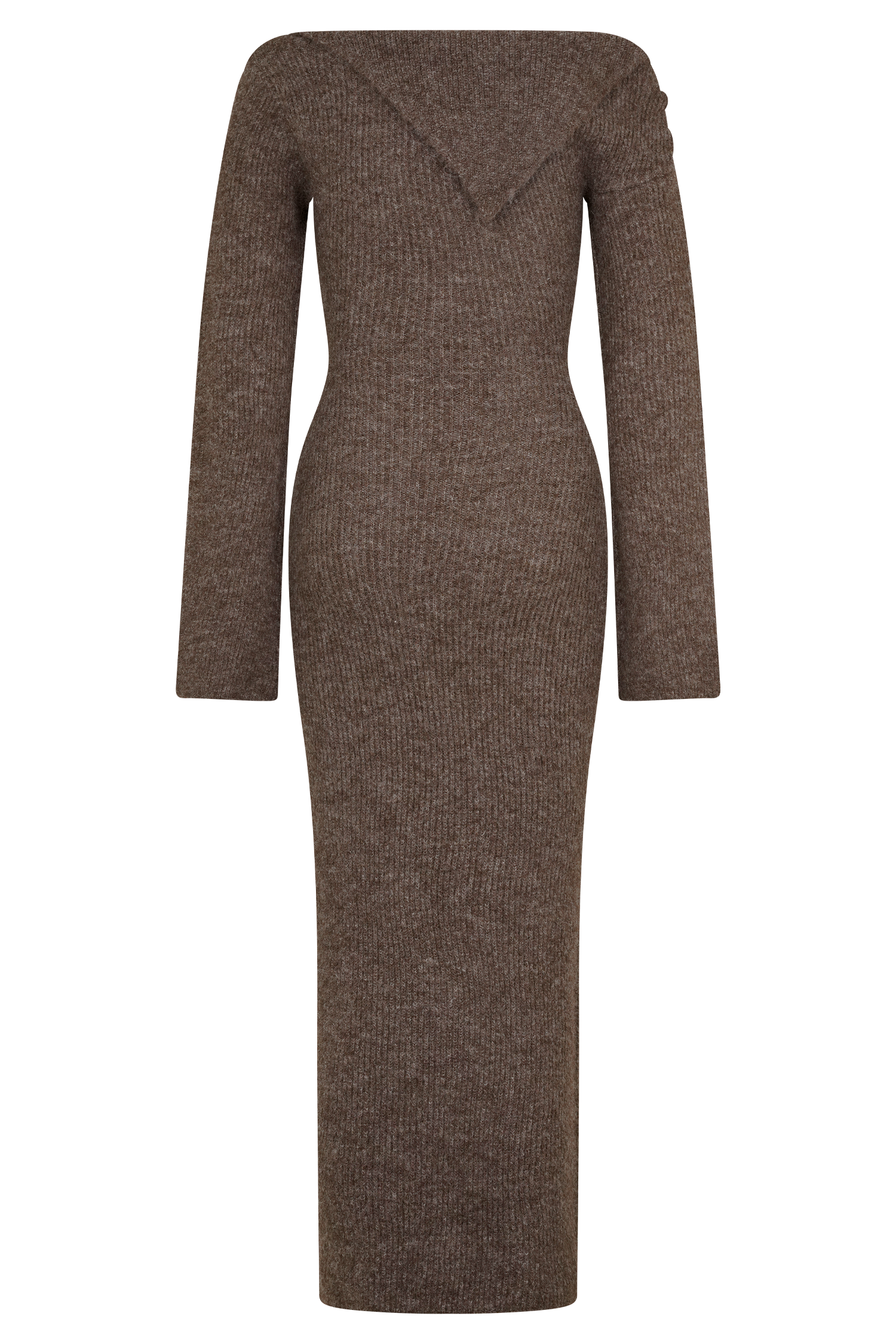 Magenta One Shoulder Fluffy Knit Midi Dress - Pecan