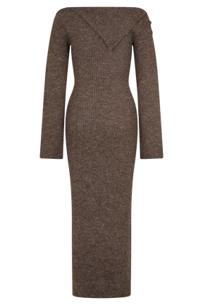 Magenta One Shoulder Fluffy Knit Midi Dress - Pecan