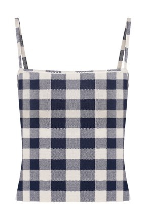 Marcie Sleeveless Knit Top - Navy Gingham