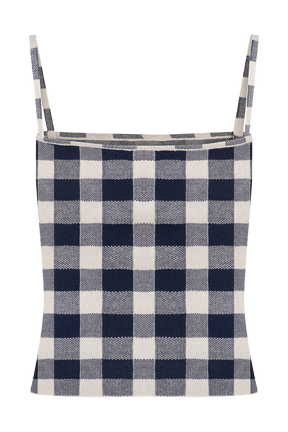 Marcie Sleeveless Knit Top - Navy Gingham