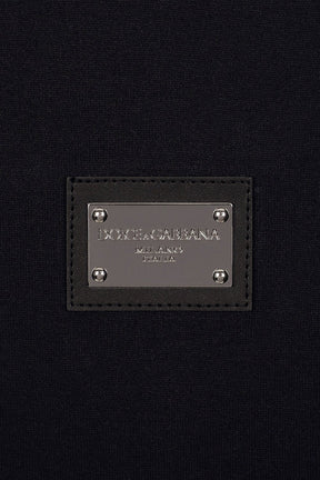 Dolce & Gabbana Silver Plaque T-Shirt in Navy Blue
