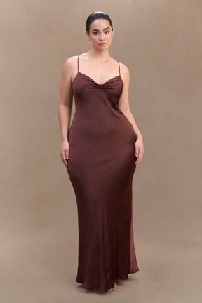 Lilly Sweetheart Satin Maxi Dress - Dark Chocolate