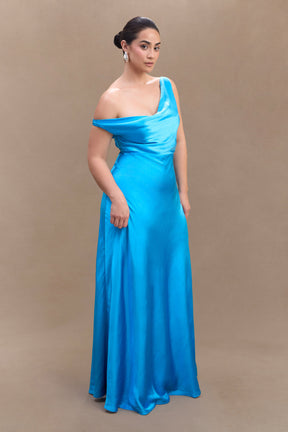 Jacinta One Shoulder Maxi Dress - Cyan Blue