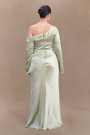 Iris Long Sleeve Satin Maxi Dress - Sage
