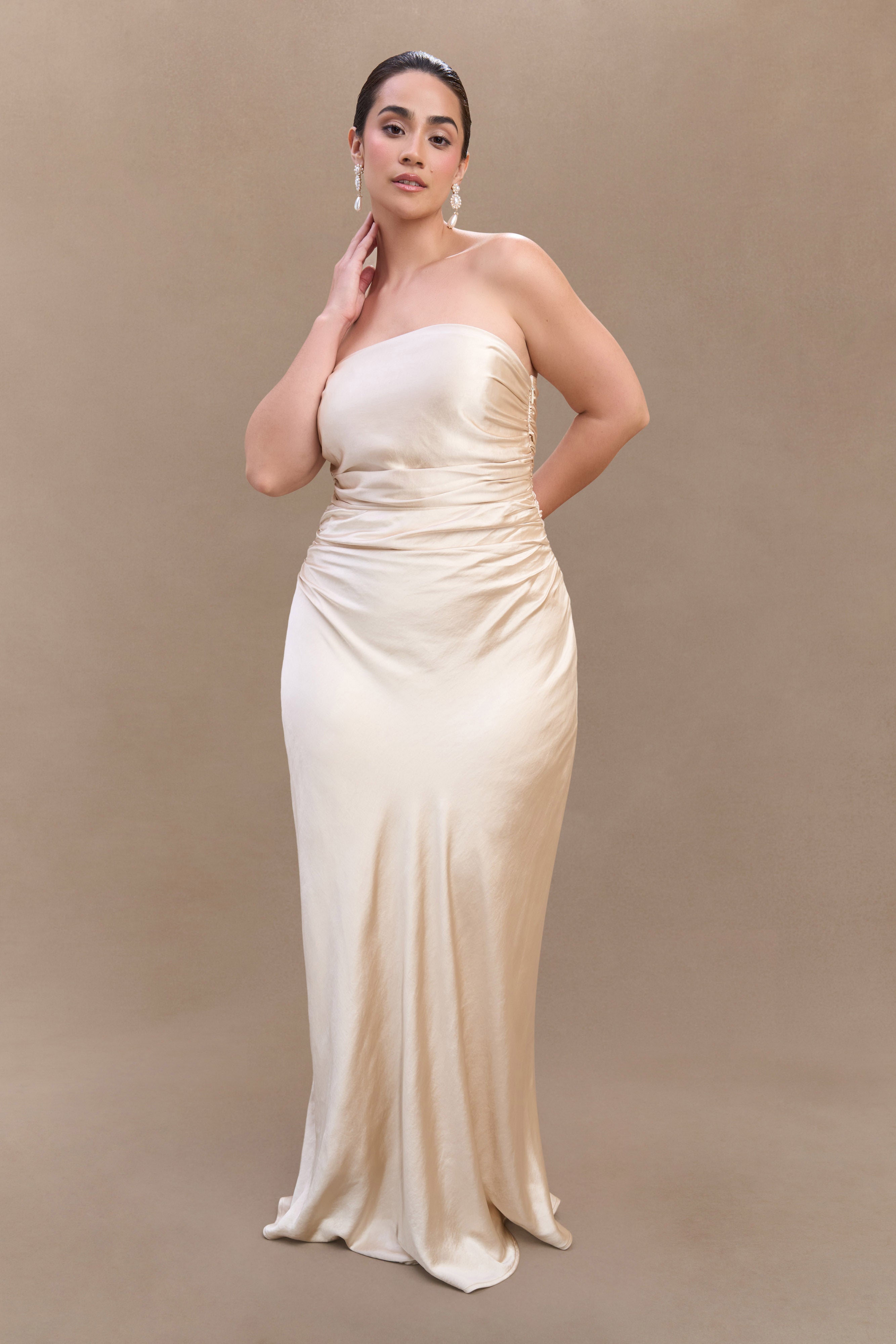 Cedar Strapless Satin Maxi Dress - Blush Gold
