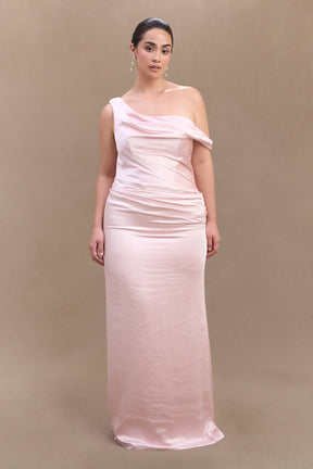 Dalia Off Shoulder Satin Maxi Dress - Soft Pink