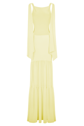 Haille Knit Chiffon Maxi Dress - Lemon