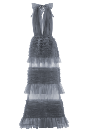 Minka Mesh Ruffle Halter Maxi Dress - Dusty Blue