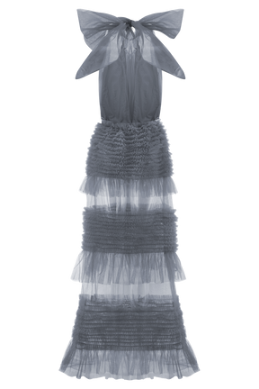 Minka Mesh Ruffle Halter Maxi Dress - Dusty Blue