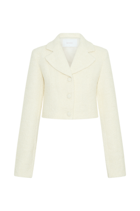Mirelle Textured Boucle Cropped Long Sleeve Top - Ivory