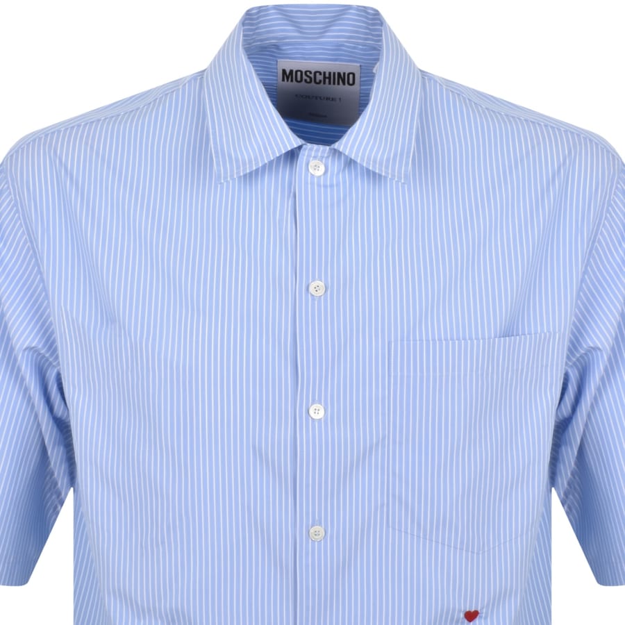 Moschino Short Sleeve Striped Poplin Shirt Blue