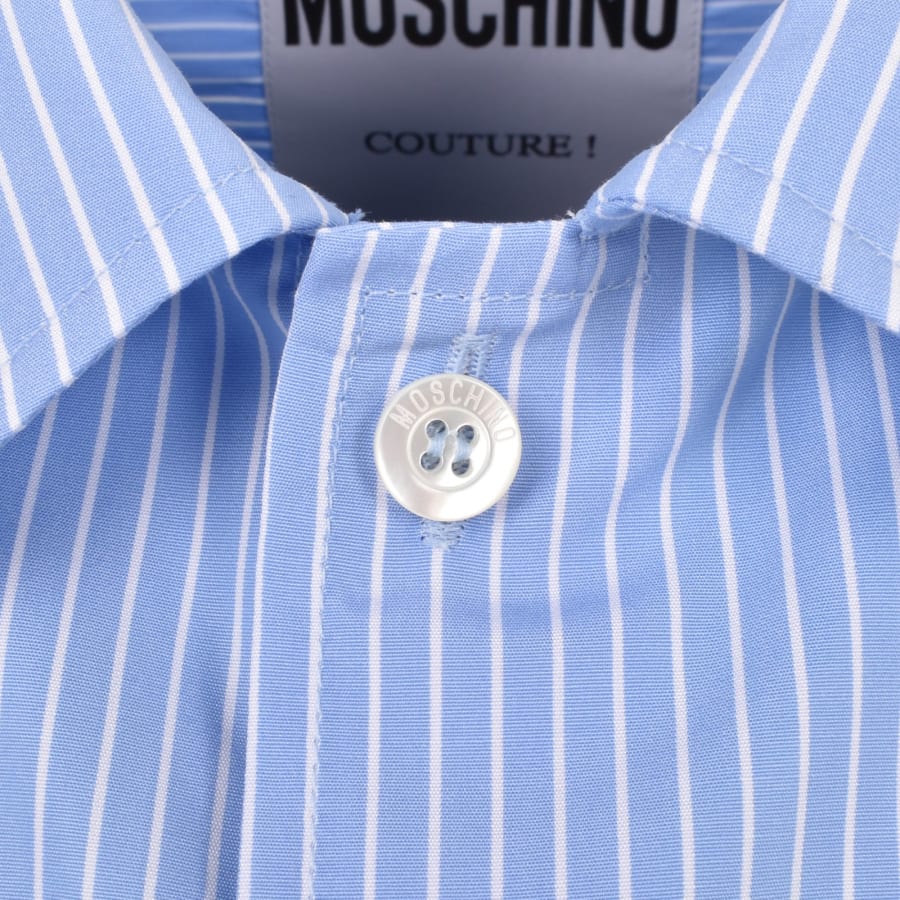 Moschino Short Sleeve Striped Poplin Shirt Blue