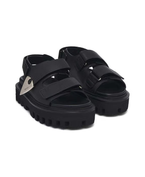 Black Touch-Strap Sandals with Lug Sole