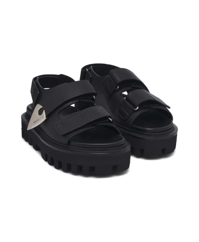 Black Touch-Strap Sandals with Lug Sole