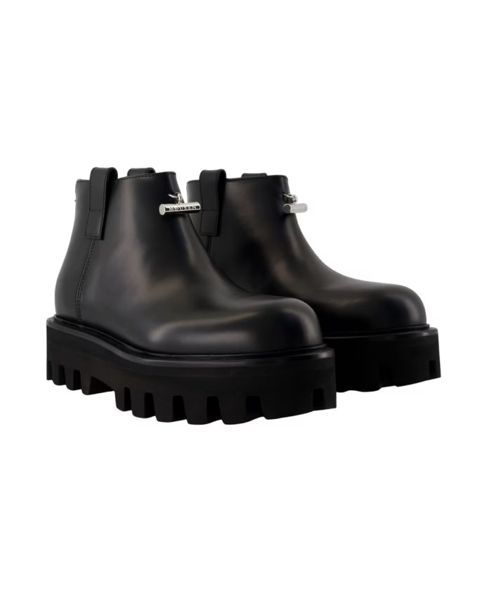 Black Leather Ankle Boots - Noir