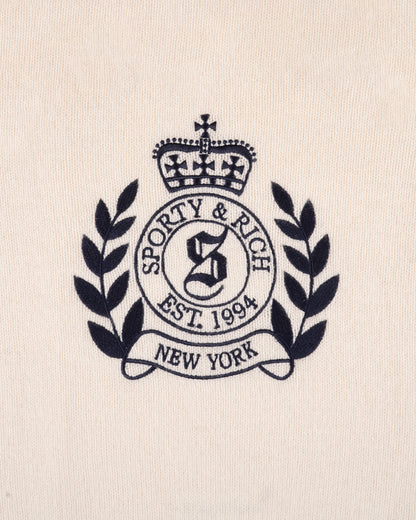 NY Crest Cashmere Baseball Sweater - Ecru/Navy