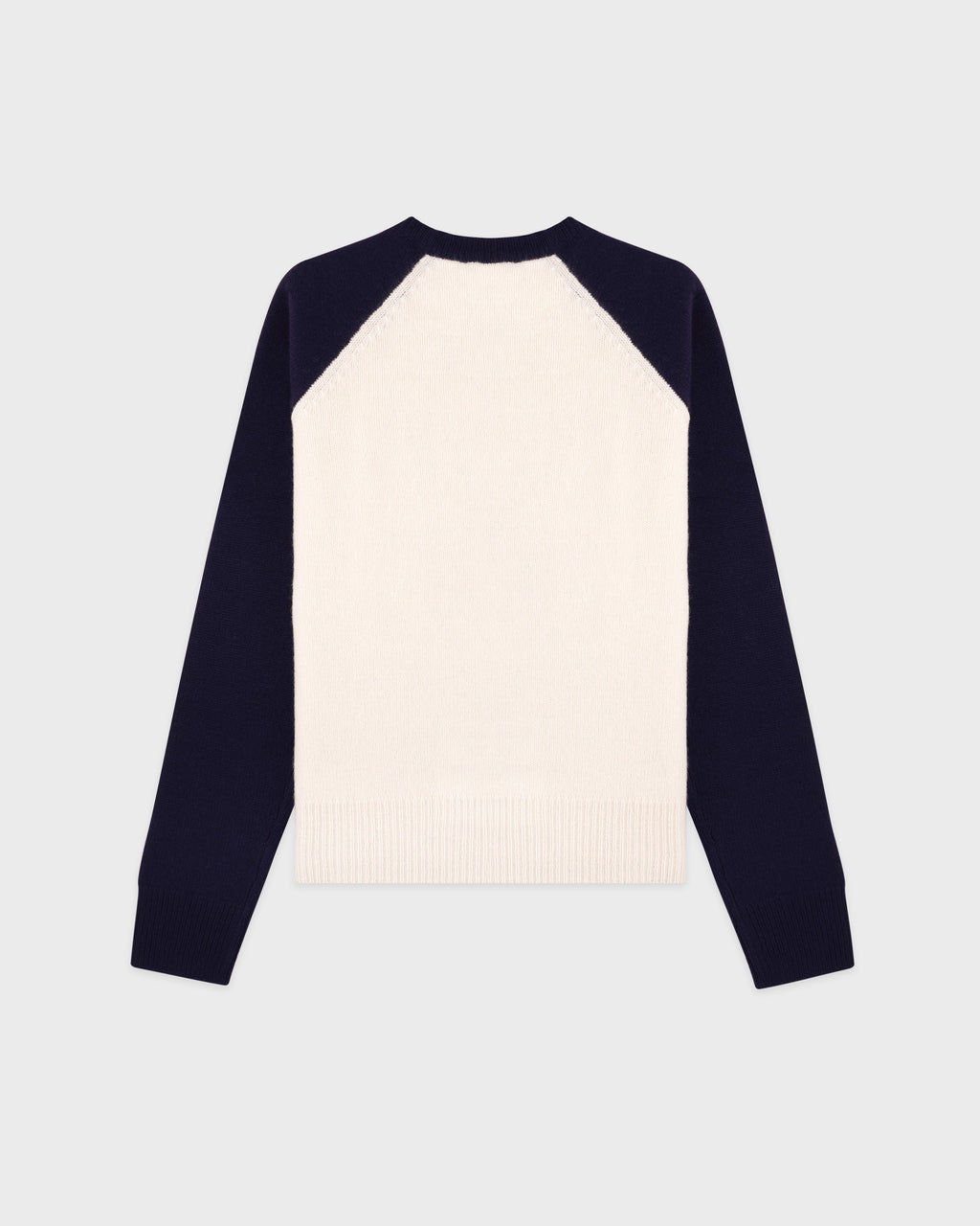 NY Crest Cashmere Baseball Sweater - Ecru/Navy