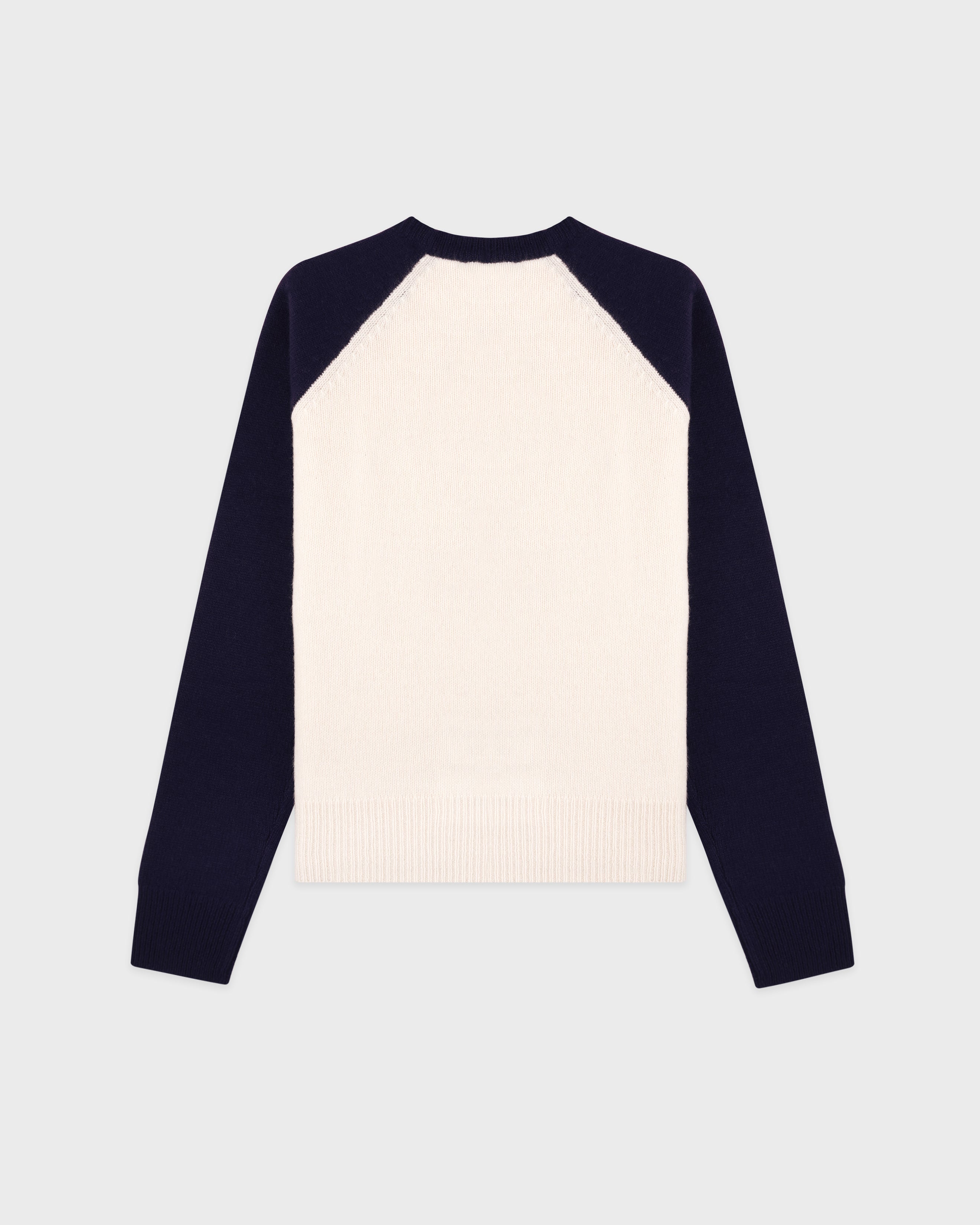 NY Crest Cashmere Baseball Sweater - Ecru/Navy