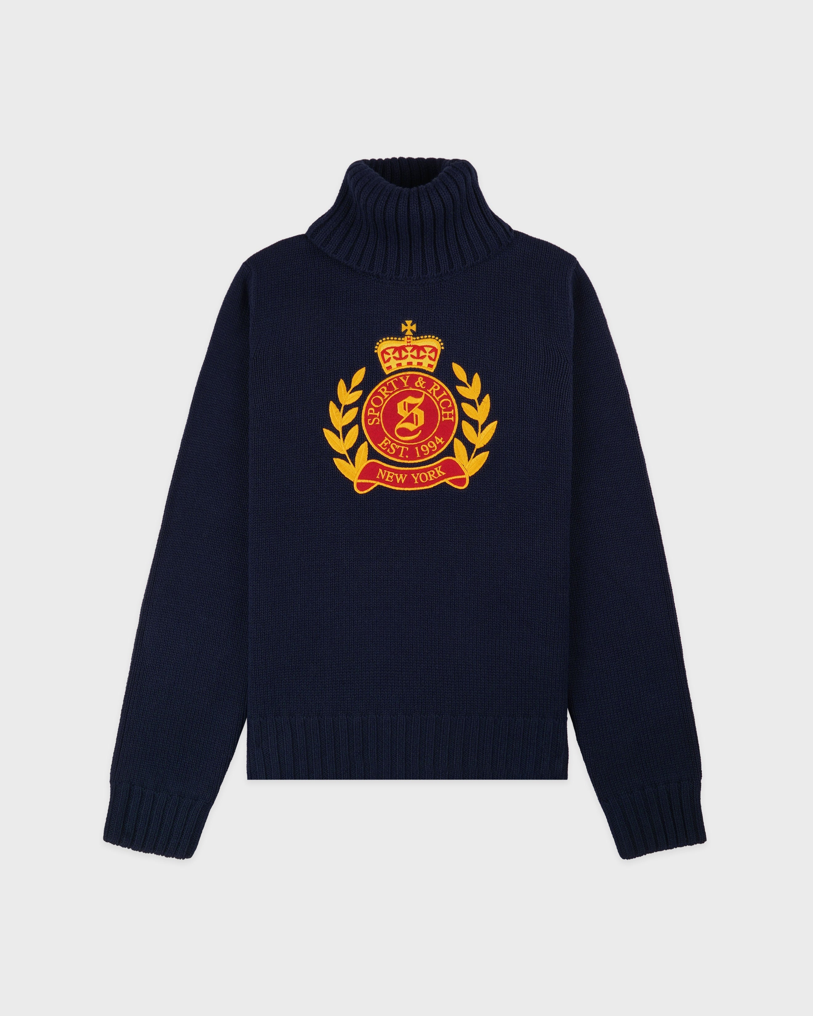 NY Crest Knitted Turtleneck - Navy