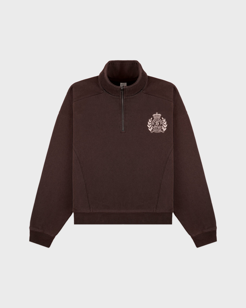 NY Crest Embroidered Quarter Zip - Chocolate