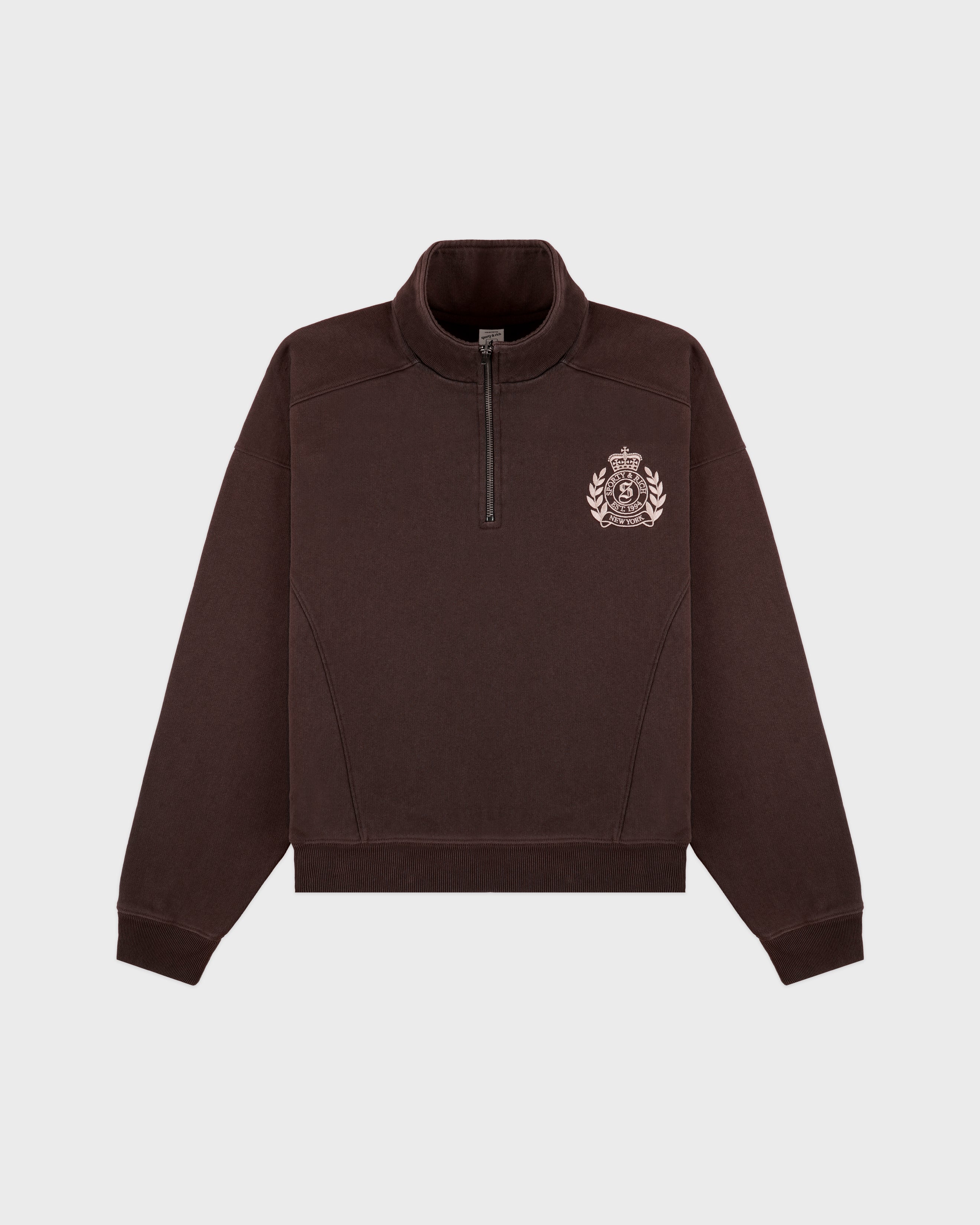 NY Crest Embroidered Quarter Zip - Chocolate