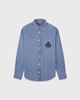 NY Crest Oversized Denim Shirt - Light Blue