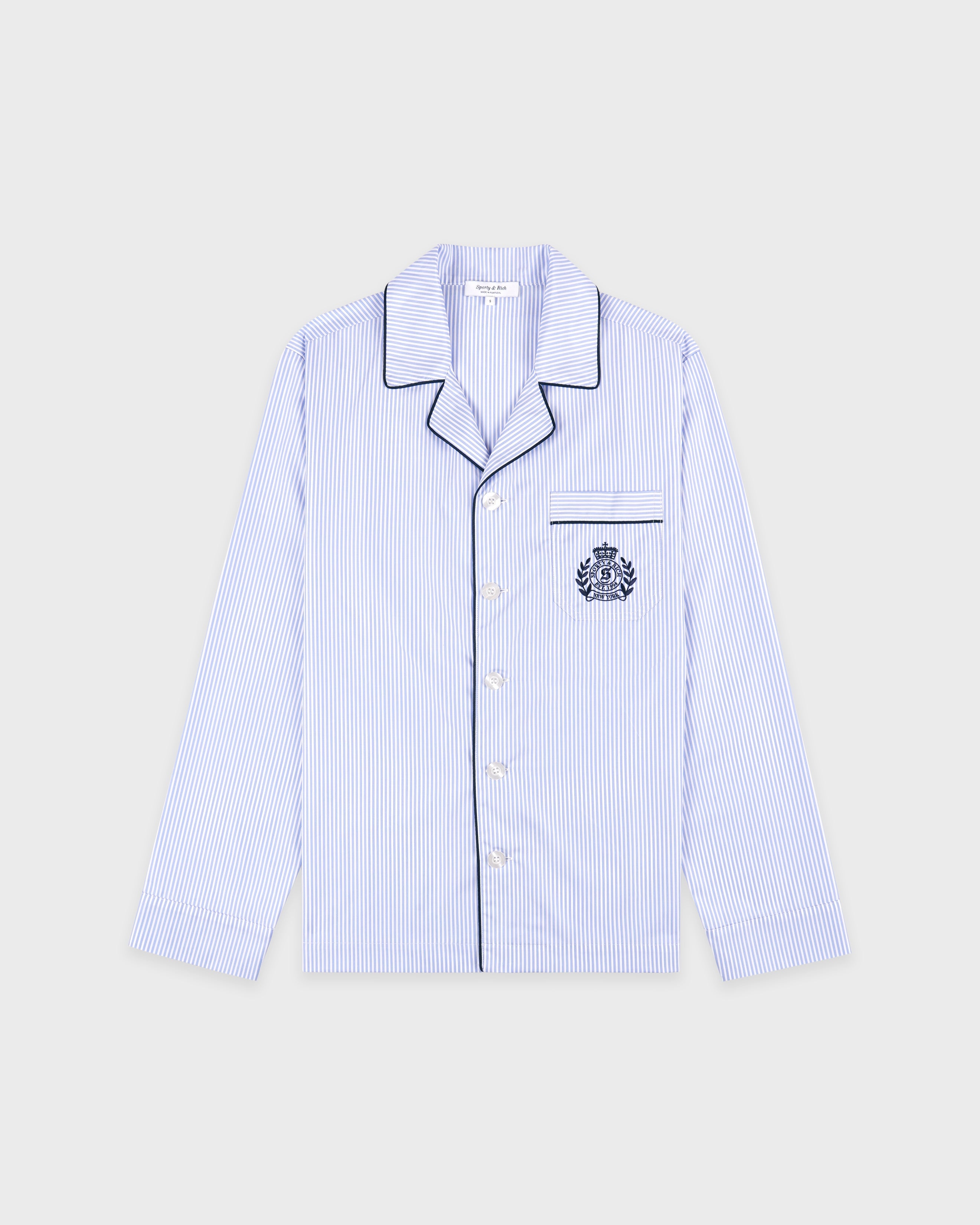 NY Crest Pyjama Shirt - Blue Stripe