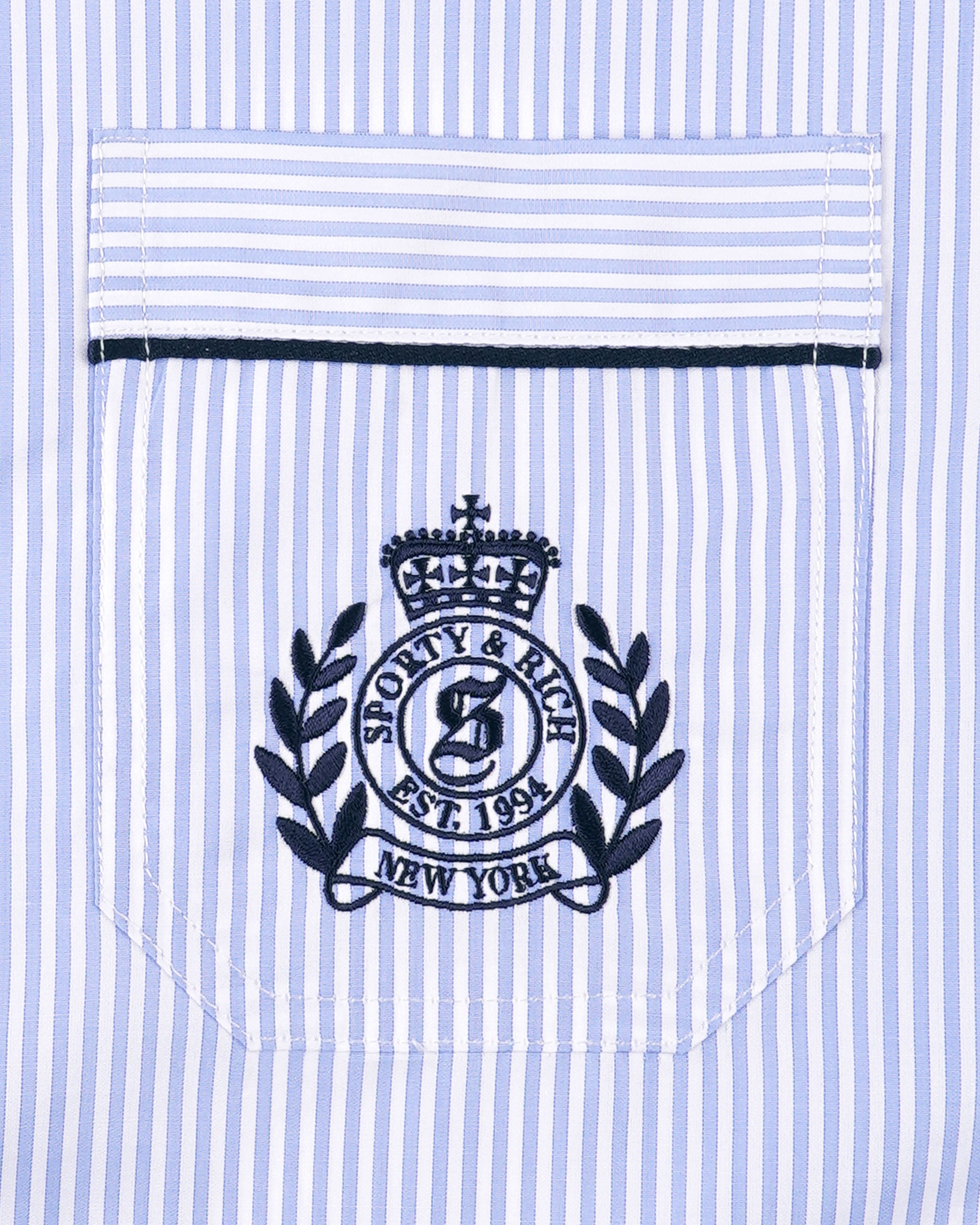 NY Crest Pyjama Shirt - Blue Stripe