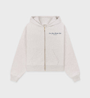 NY Health Club Cropped Zip Hoodie - Heather Gray/Navy