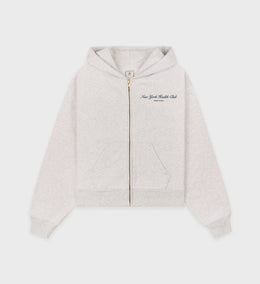 NY Health Club Cropped Zip Hoodie - Heather Gray/Navy