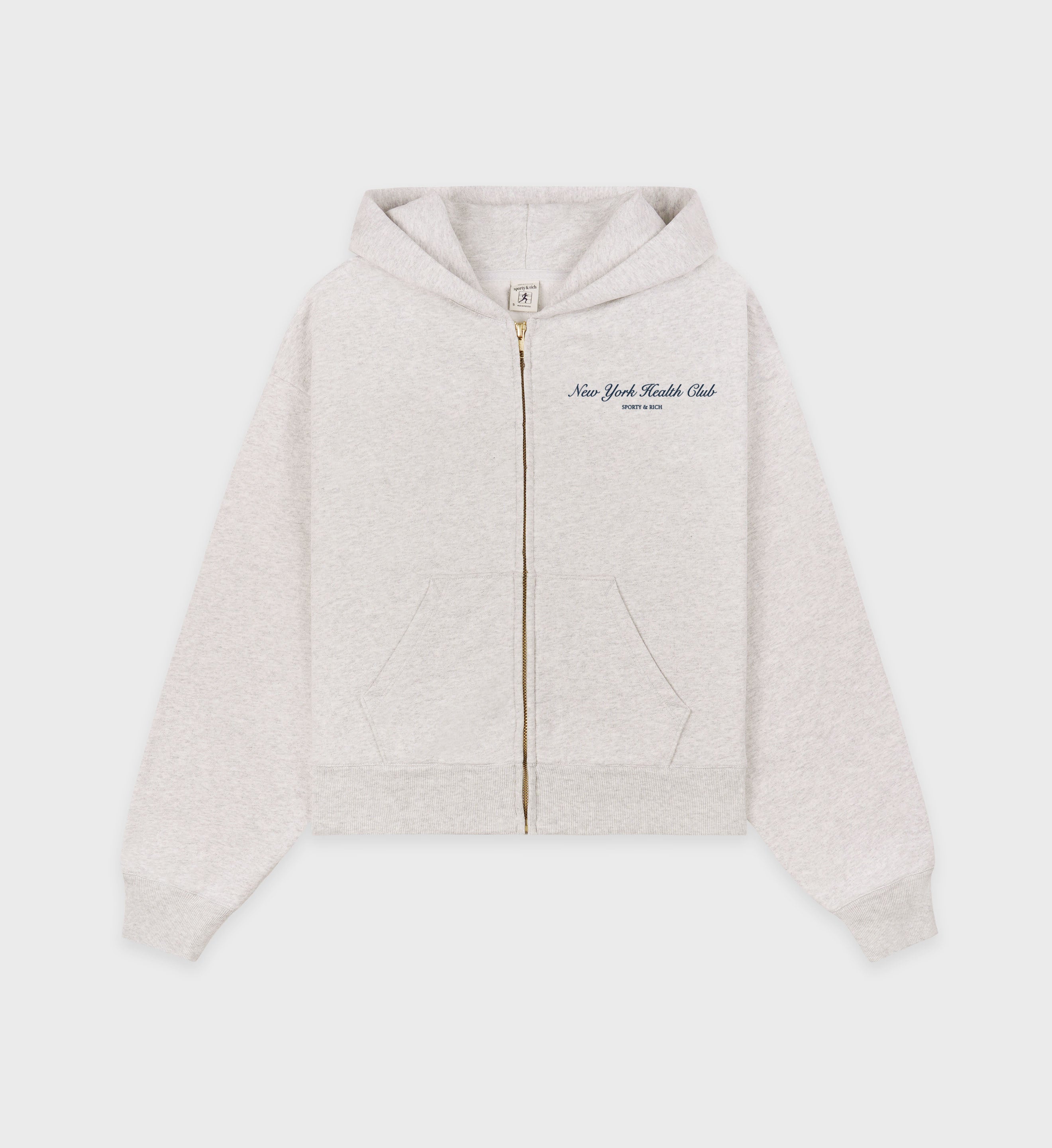 NY Health Club Cropped Zip Hoodie - Heather Gray/Navy