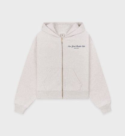 NY Health Club Cropped Zip Hoodie - Heather Gray/Navy