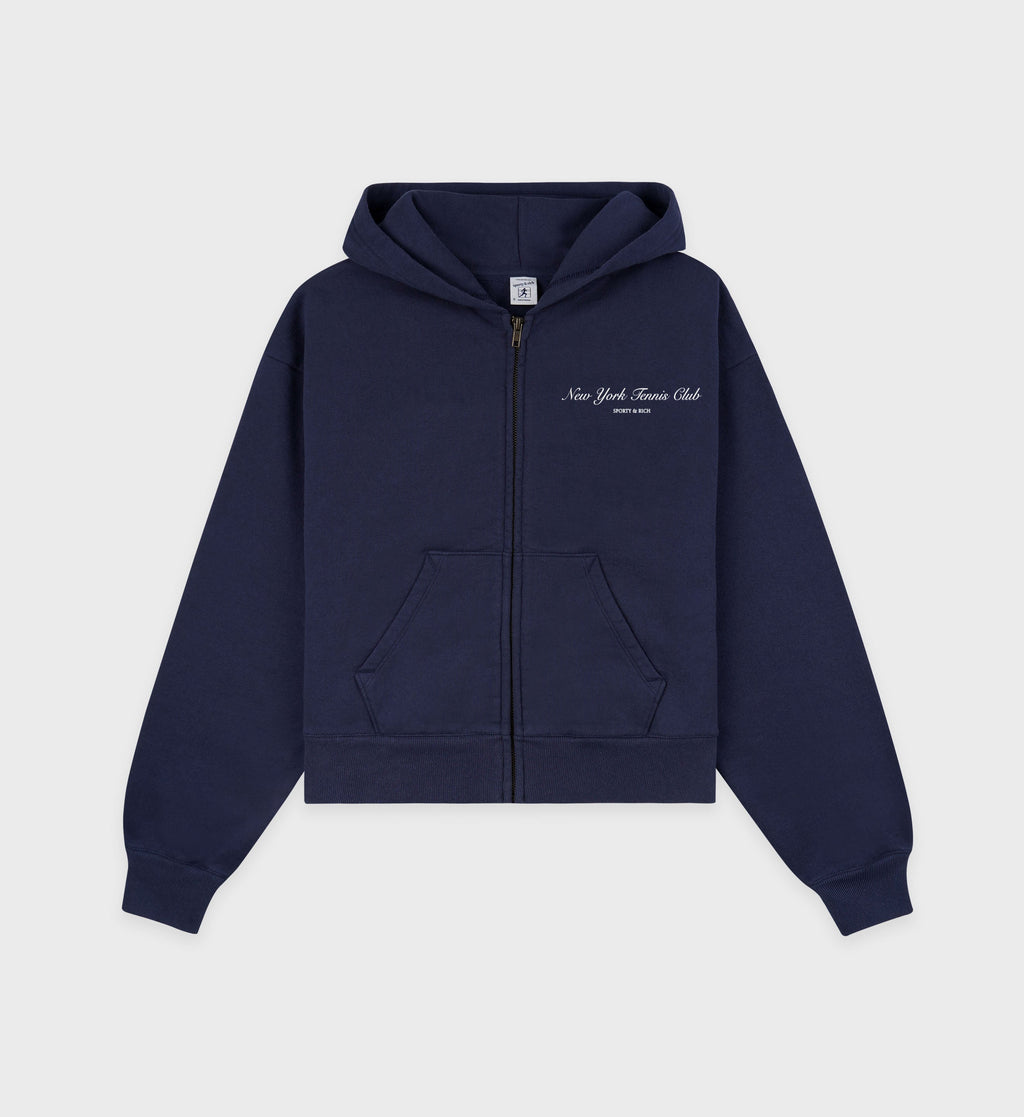 NY Tennis Club Cropped Zip Hoodie - Navy